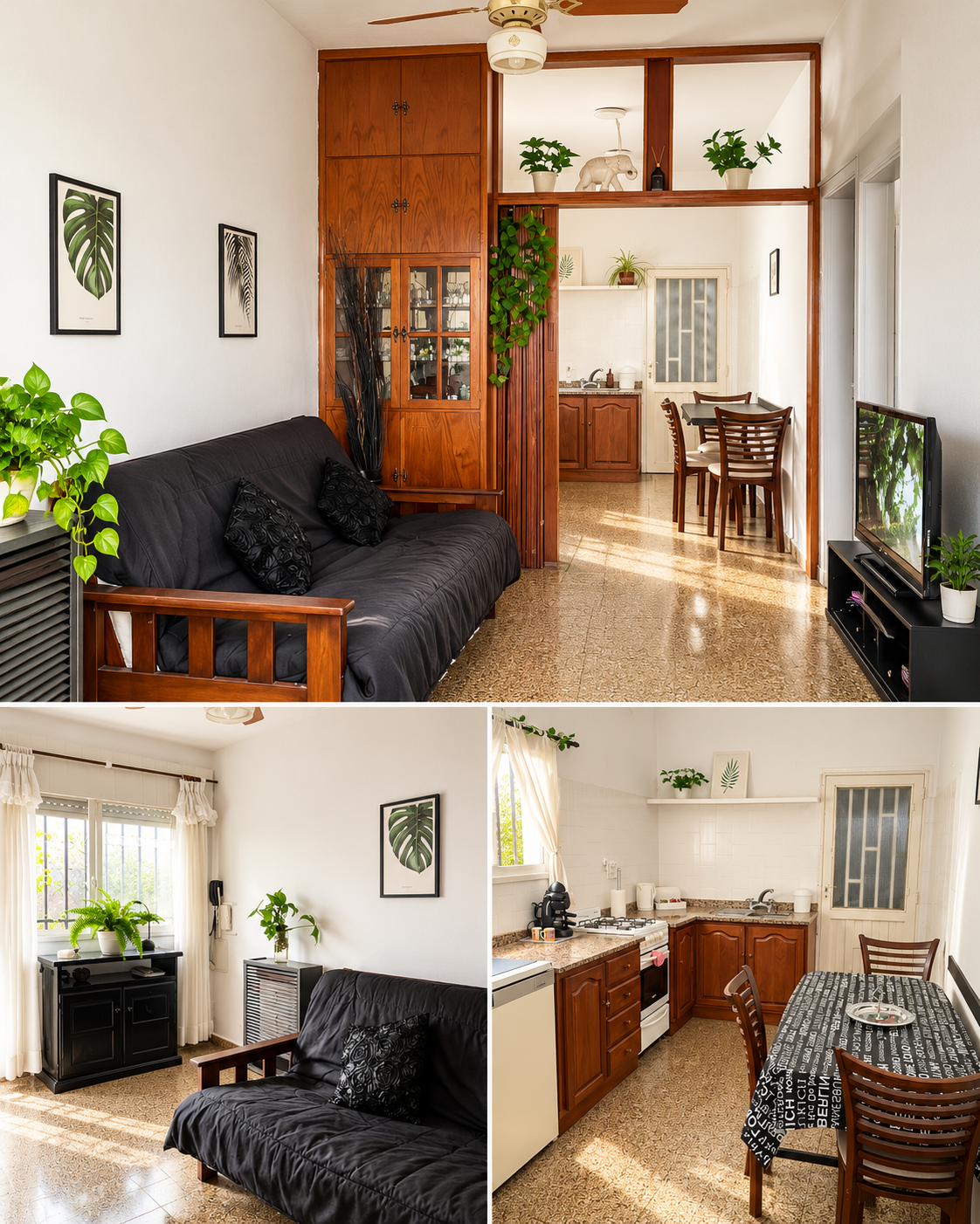 Vistas del living y de la cocina-comedor de la casa